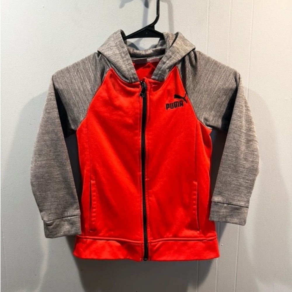 Puma Kids Red and Gray Hooded Zip-Up Jacket